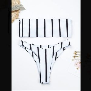 Black & White Striped Two Piece Bikini Set